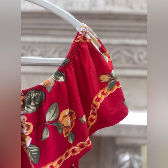 Caren Sport Red Floral Chain Design Ruffled Bodysuit Size 3X - Picture 3 of 12